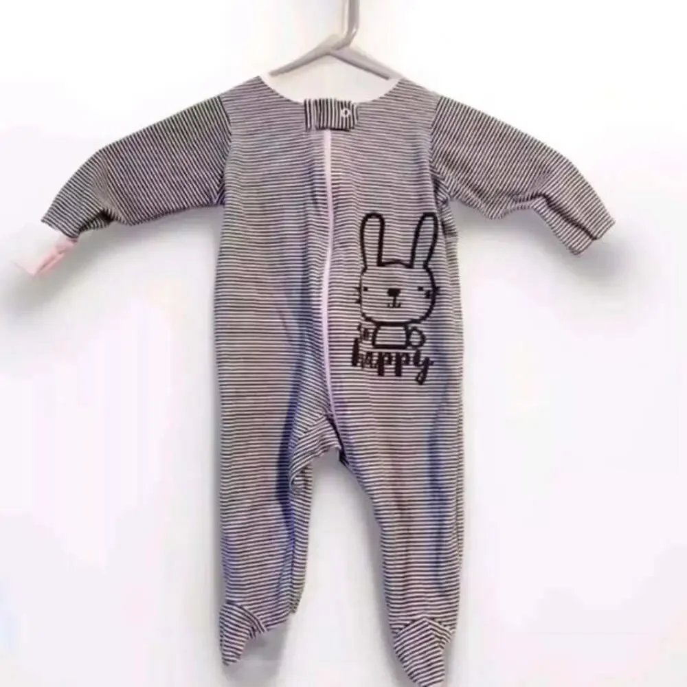 Gerber Baby Girls Bunny Sleep Size 0-3 Months Pink/Black/Grey EUC